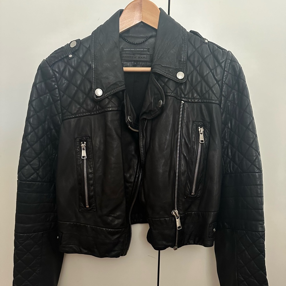 LEATHER MOTO JACKET  by ANDREW MARC X RICHARD CHAI SIZE S